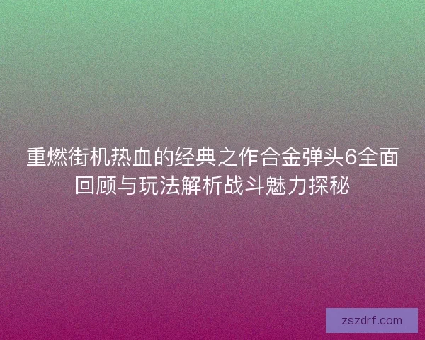 重燃街机热血的经典之作合金弹头6全面回顾与玩法解析战斗魅力探秘